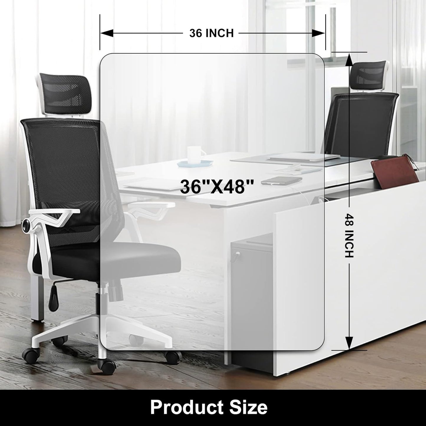 Kuyal Office Chair Mat for Hardwood Floor, 36'' x 48'' Rectangle Transparent Desk Thick Durable Chair Mat for Rolling Chairs, Easy Glide, Floor-Protector