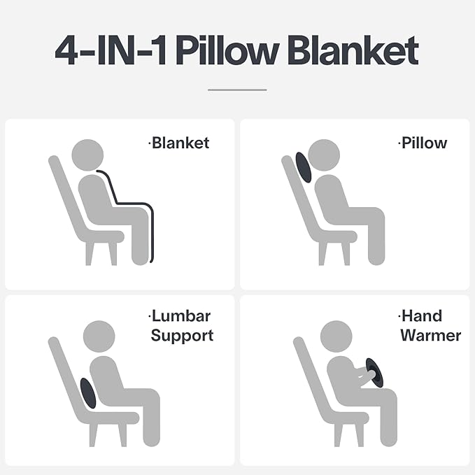 EighteenTek Blanket 2-in-1 Pillow and Blanket Combo Set Compact Soft Warm Fleece Charcoal 63" Lx47 W