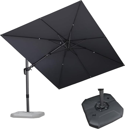 PURPLE LEAF 9' X 12' Right-left Tilt Patio Umbrella with Base Outdoor Cantilever Swivel Rectangle Umbrella Offset Umbrella with 360-degree Rotation for Garden Deck Pool Patio Light Grey