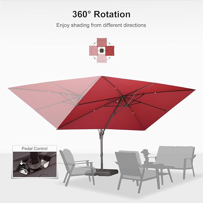 PURPLE LEAF 9' X 11.5' Rectangle Cantilever Umbrella Patio Umbrella Outdoor Aluminum Offset Hanging Umbrella with 360-degree Rotation for Pool Garden Backyard Deck, Terra