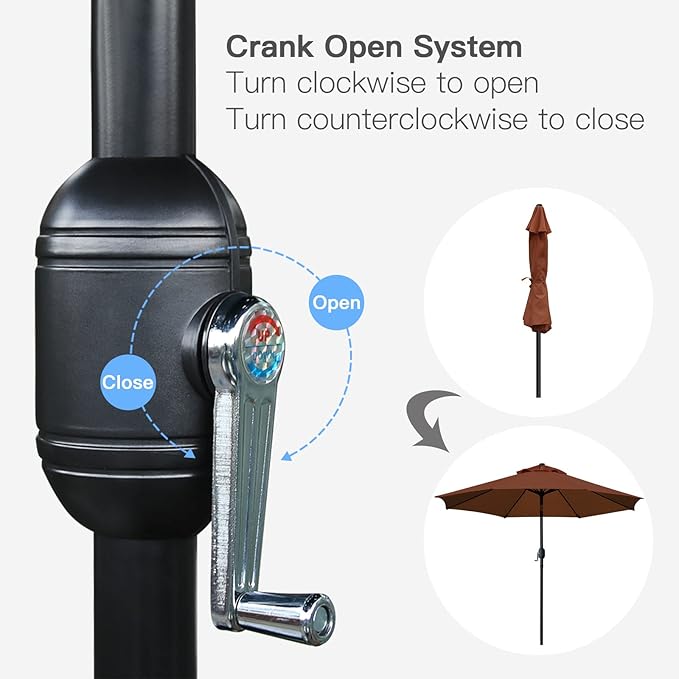 Sunnyglade 9' Patio Umbrella Outdoor Table Umbrella with 8 Sturdy Ribs（Brown）