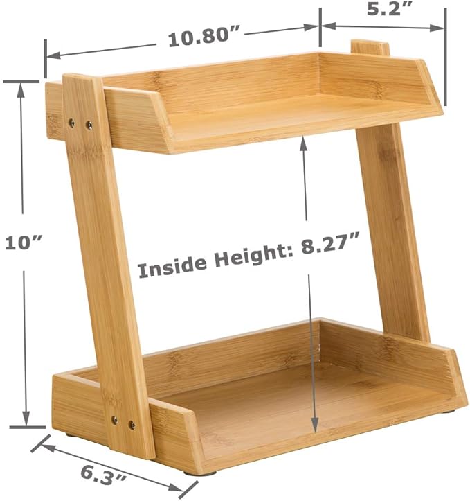 GOBAM Spice Rack Organizer 2-Tier Kitchen Countertop Cabinet Storage Shelf, Assemble Quickly, Bamboo