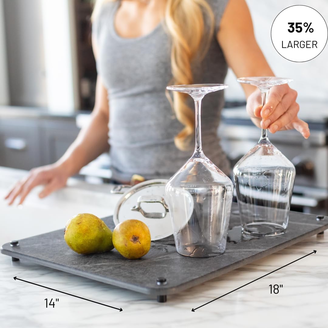 LARGE Siren Stone Natural Dish Drying Mat for Kitchen Counter - Premium Diatomaceous Earth Mat | Quick Drying, Super Absorbent | Non-Toxic, BPA-Free, Eco-Friendly | Female-Founded USA Brand (18"x14")