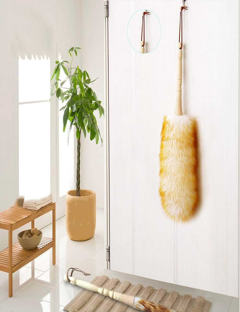 J&A Lambswool Dusters with Solid Wooden Handle, Flexible Head, Anti-Static, Comfortable Grips 17.8 inchs Long Feather Duster for Office, Home and Car etc.