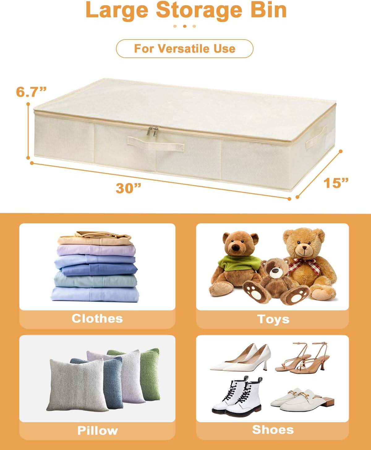 Under Bed Storage, 2 Pack Clothing Storage Bags W/Upgraded Handles, Large Capacity Underbed Shoe Container Organizer, Breathable Dorm Essentials Bins for Blanket, Pillows, Comforters & Quilts, Beige