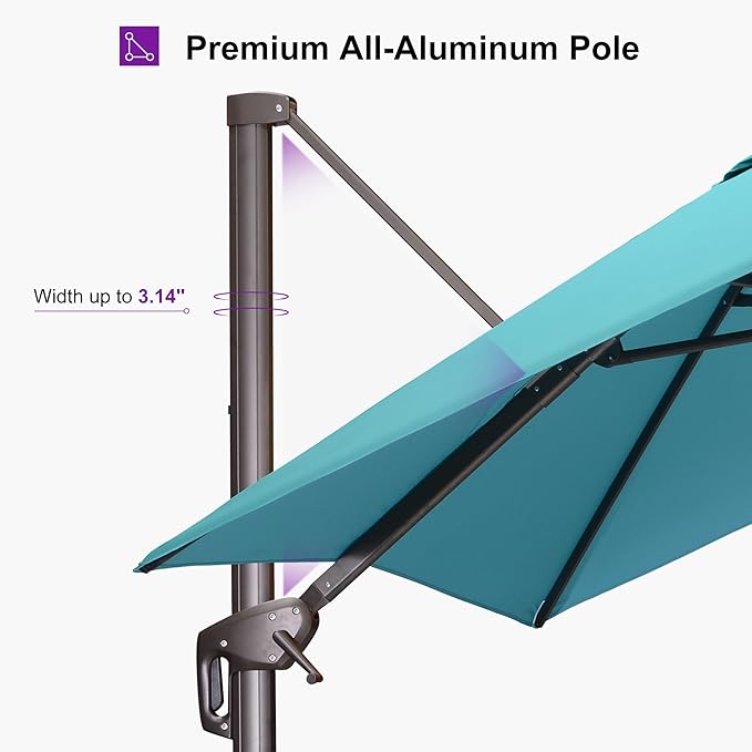 PURPLE LEAF 8 Feet Cantilever Patio Umbrella Square Umbrella with 360° Rotation and Aluminum Offset Hanging Outdoor Umbrella for Pool Garden Backyard Deck, Turquoise