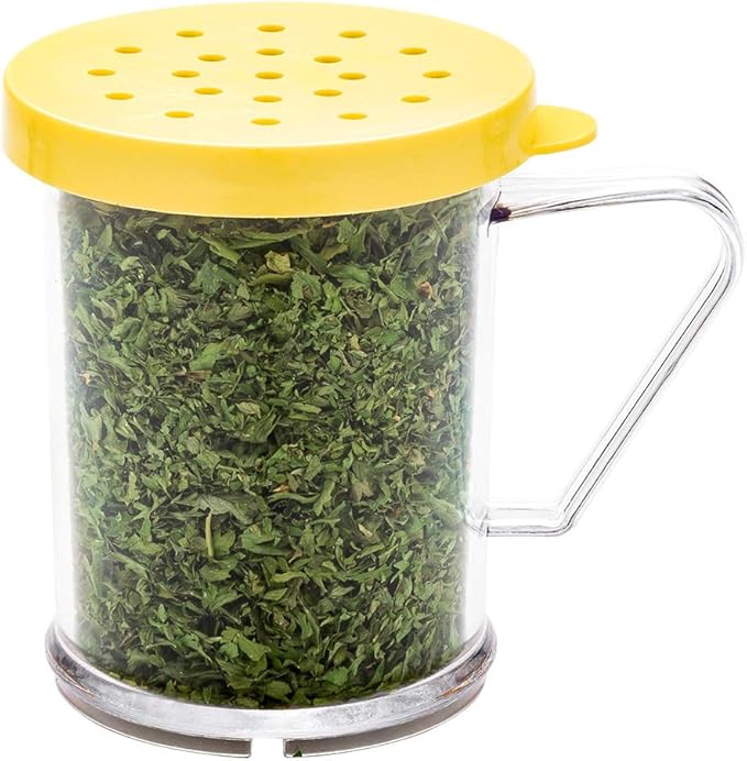 Restaurantware RW Base 10 Ounce Clear Plastic Dredge Spice Shaker Bundle - 1 Yellow Lid and 1 Rose Lid