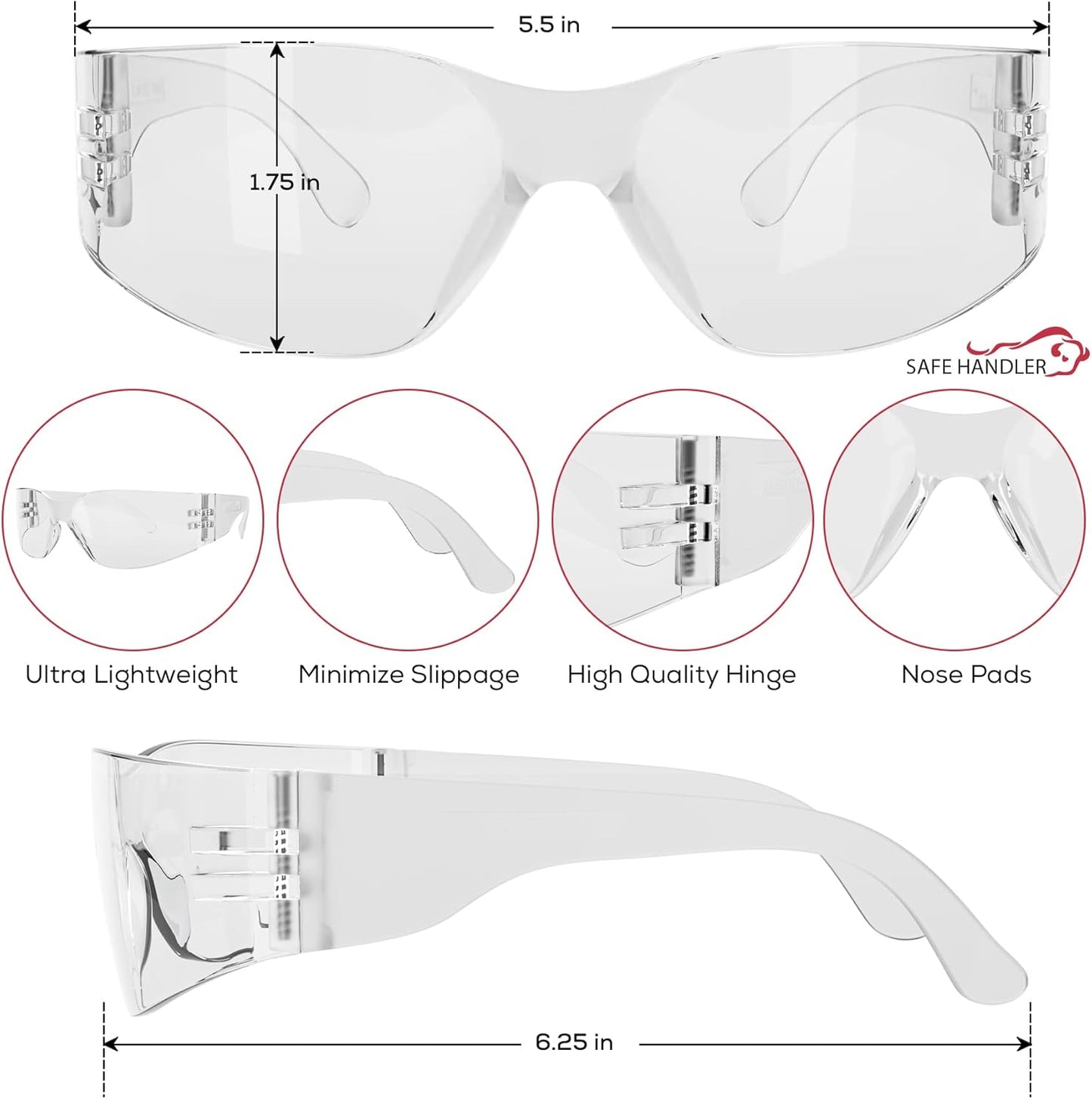 SAFE HANDLER Hyline Anti-Fog Color Safety Glasses Variety, Impact Resistant, Polycarbonate, Anti-Scratch