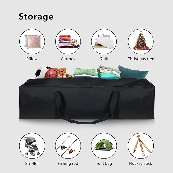 TOPDesign 46 Inch Extra Large Zippered Duffel Bag for Travel Camping Sports Equipment Storage, Waterproof Foldable Luggage Bag with Padded Handles