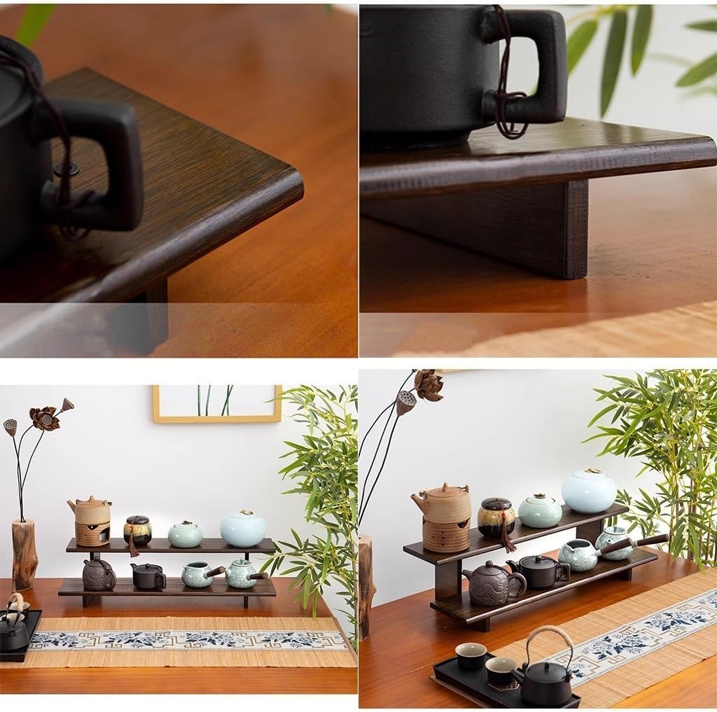 2 Tier Wood Desktop Ladder Storage Rack, Bamboo Wooden Storage Shelf for Kitchen Countertop, Spice Rack for Cabinet, for Mugs, Cream, Syrup, Cups, Spices, Kitchen Condiments (40cm)