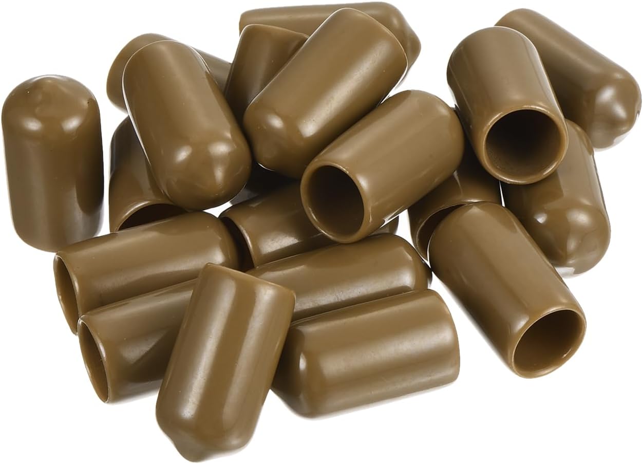 uxcell 20pcs Rubber End Caps 10mm(3/8") ID Vinyl PVC Round Tube Bolt Cap Cover Screw Thread Protectors Light Brown