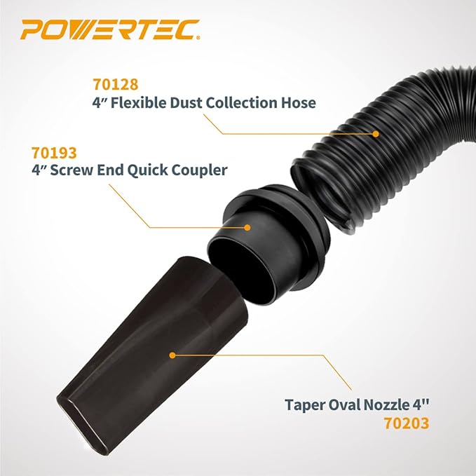 POWERTEC 4'' x 36" Dust Collection Hose, Flexible 4 Inch Dust Collector Hose for Table Saw, Drill Press, Woodworking and Wood Shop Dust Collection System (70128)