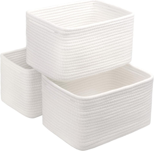 Small Cotton Rope Basket – Storage Bin for Organizing (10.6" x 6.7" x 6.7"), Bathroom Storage Basket for Shelf, Counter & Closet（White）