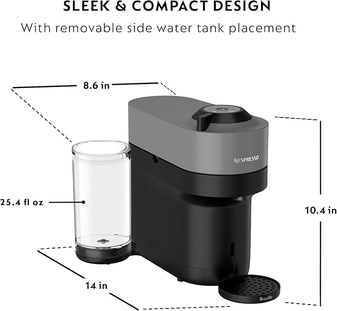 Nespresso Vertuo Pop+ Coffee and Espresso Maker by Breville with Milk Frother, Dark Grey
