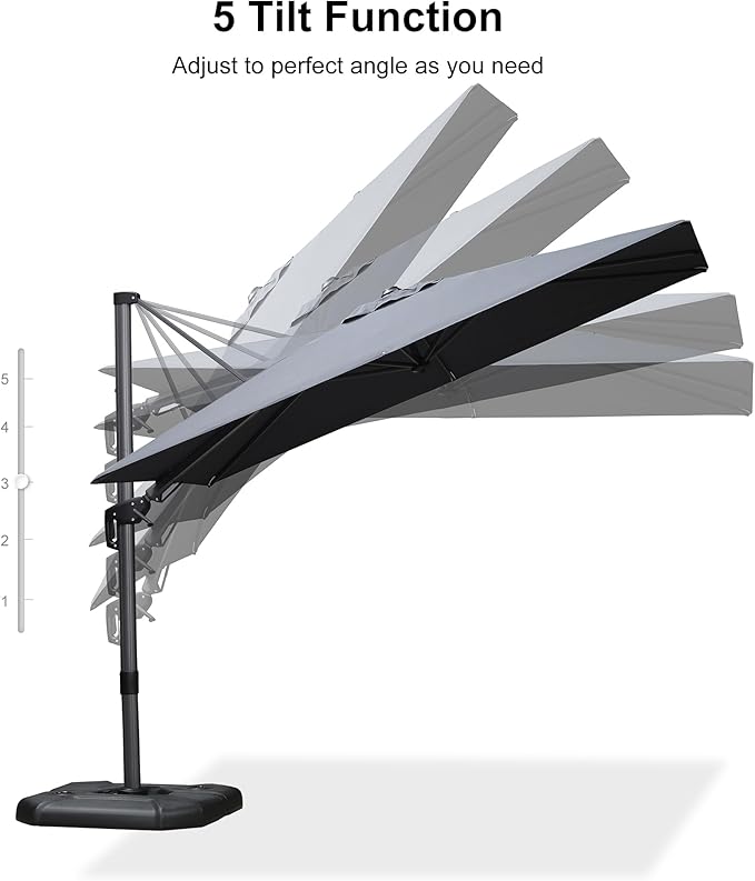 PURPLE LEAF 6.5' X 10' Right-left Tilt Patio Umbrella with Base Outdoor Cantilever Swivel Rectangle Umbrella Aluminum Offset Umbrella with 360-degree Rotation for Garden Deck Pool Patio Grey