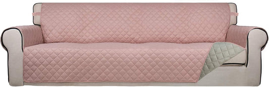 PureFit Reversible Quilted Sofa Cover, Water Resistant Slipcover Furniture Protector, Washable Couch Cover with Non Slip and Elastic Straps for Kids, Dogs, Pets (XX Large, Pink/Beige)