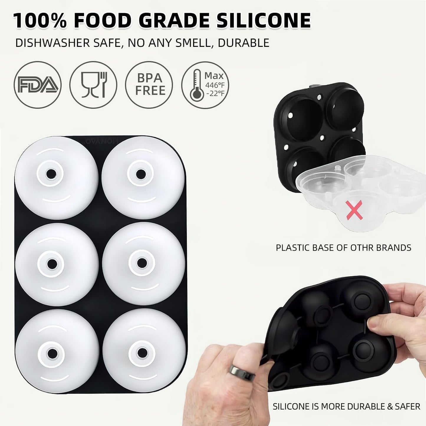 HONYAO Whiskey Ice Ball Mold - 1.8 Inch Silicone Maker With Individual Lid for Easy Fill and Release - 6 Round Sphere Molds for Cocktails and Bourbon