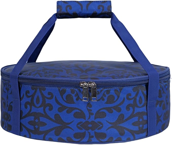 Round Insulated Pie Carrier – Thermal Portable Lunch Transport Cheesecake Cake Dish Container Bag Keep Food Hot/Cold/Fresh for Potlucks Parties Gathering/Cookouts/Church Dinner/Outdoor Events-Blue