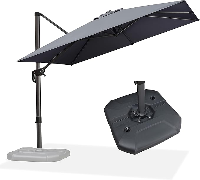 PURPLE LEAF 9 Feet Patio Umbrella with Base Outdoor Cantilever Square Umbrella Aluminum Offset Umbrella with 360-degree Rotation for Garden Deck Pool Patio, Grey