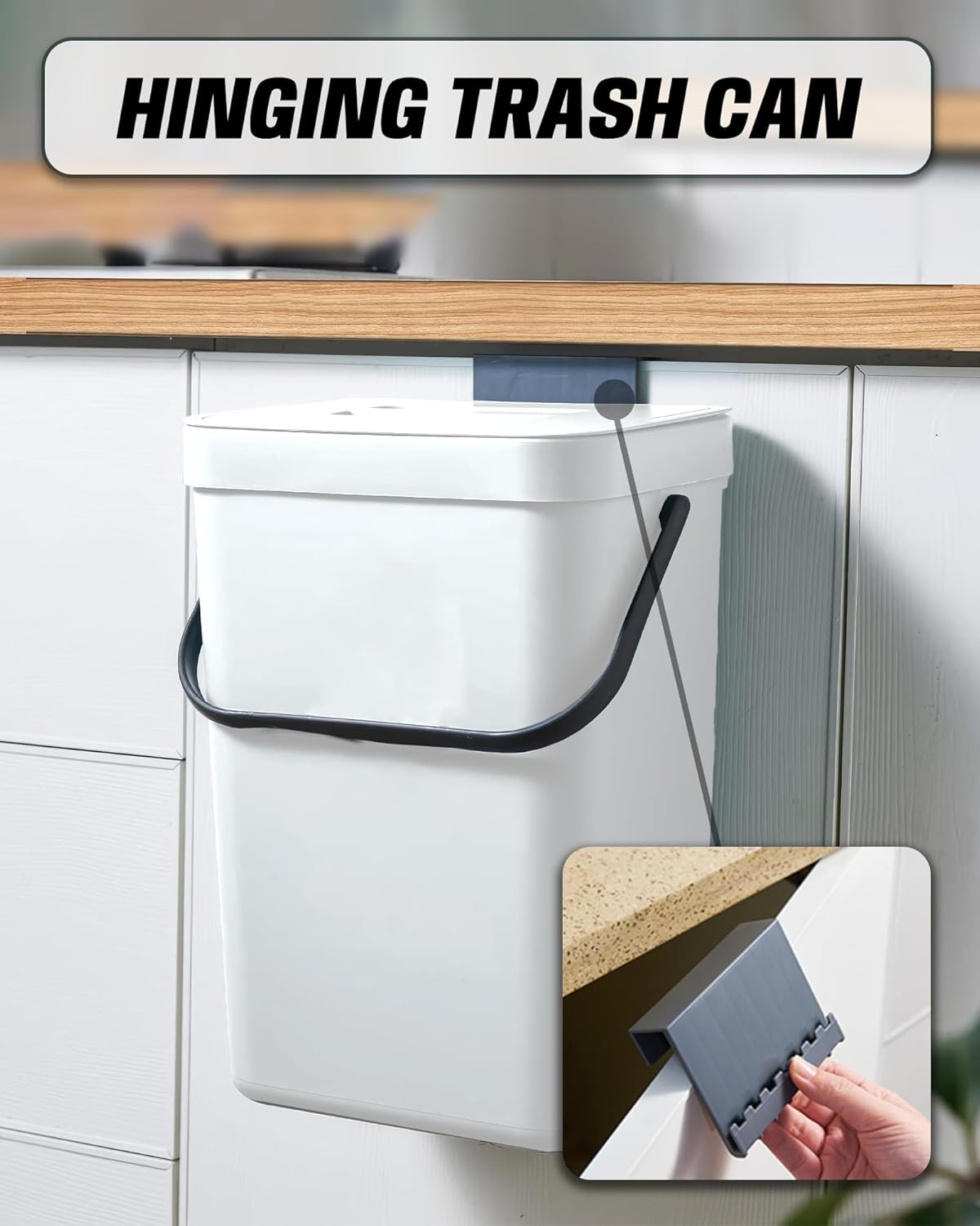 Kitchen Compost Bin - 3.2 Gallons Hanging Trash Can with Lid for Kitchen Bathroom, Under Sink Trash Can, Outdoor Compost Bucket with Lid, 12L(White)