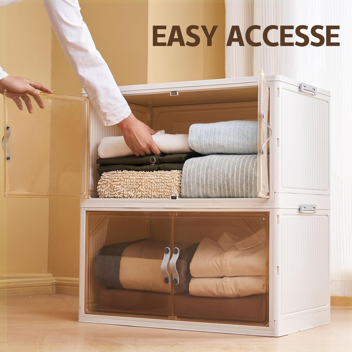 AHEONLAR 4 Pack Plastic Storage Bins with Drawers - 388QT Foldable Stackable Storage Bins with Lids - Closet Craft Organizers and Storage - Plastic Drawer Storage for Bedroom(97QT×4), 22.8 Gal