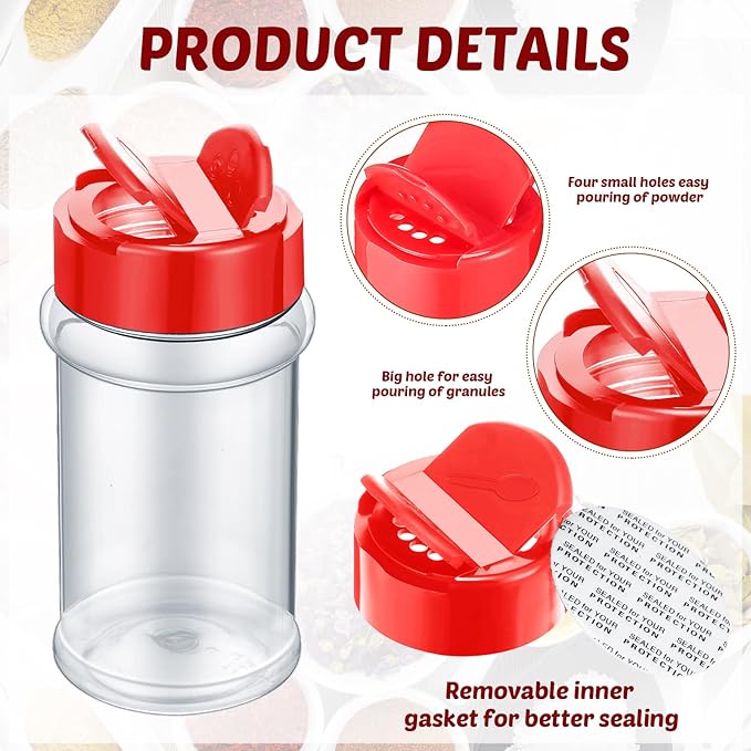 Eccliy 36 Pack 3 oz Clear Plastic Spice Jars with Label and Shaker Lids Empty Spice Bottles Seasoning Containers Seasoning Jars Shaker Condiment Pots for Pepper Herbs Powders(Red)