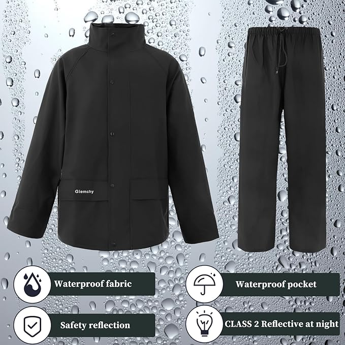 Rain Suit For Men & Women Waterproof Heavy Duty Rain Gear Reflective Jacket for Fishing Outdoor Work Raincoats