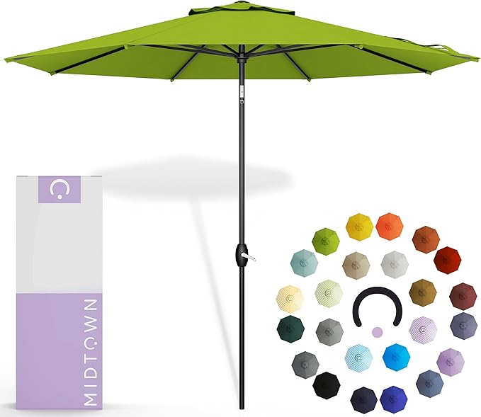 Midtown Umbrellas 10-Year-No-Fade - 8 Ft - UV Proof Pear (Green) Polyester Fabric - Umbrella Outdoor Patio, Auto-Tilt Aluminum Frame Patio Umbrella for Garden, Pool & Deck - Black Pole