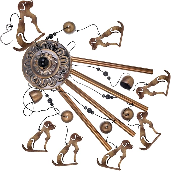 Bronze Dogs Wind Chimes for Home, Garden, Balconies, Rooms, Patio, Indoor, Outside Decor, Memorial Wind Bells, Retro Wind Catcher, Outdoor Blessing Wind Chime Gifts for Mom, Women, Grandma, Family