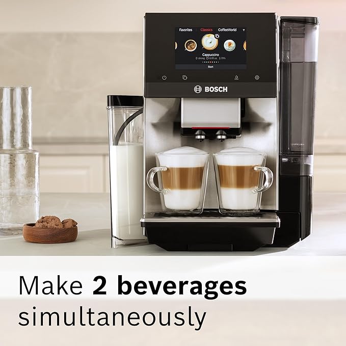 Bosch 800 Series Fully Automatic Espresso and Coffee Machine – 36 Drinks with Coffee World, Cold Brew, Double Cup, Integrated Milk Container, Smart Features, in Silver TQU60307
