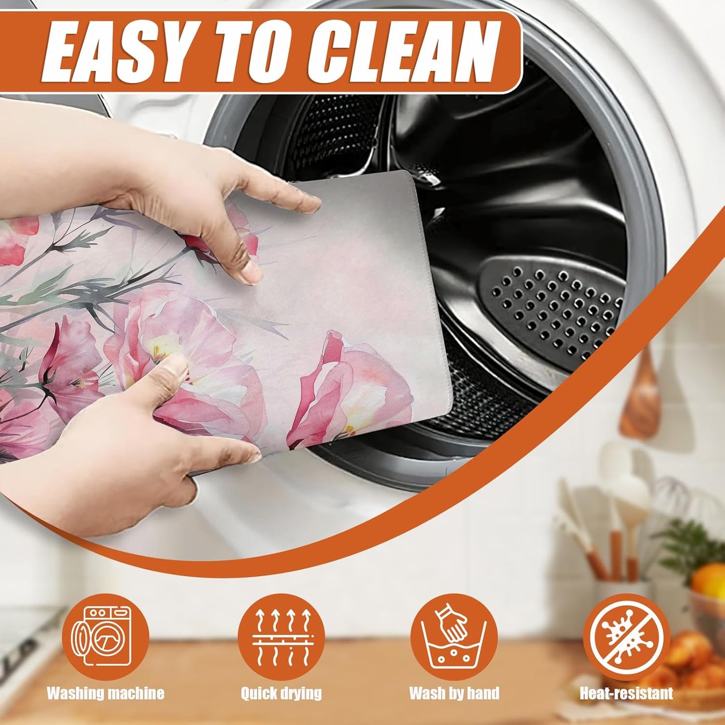 Pink Poppy Flower Dish Drying Mat for Kitchen Counter Microfiber Absorbent Dish Kitchen Drying Mat Draining Reusable Washable for Dishes/Utensils/Counterto