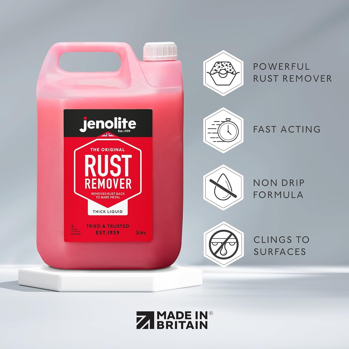 JENOLITE Rust Remover for Metal - Fast Acting No Drip Thick Liquid - Industrial Strength, Removes Rust Back to Bare Metal - 1.32 Gallon (5 Liter)
