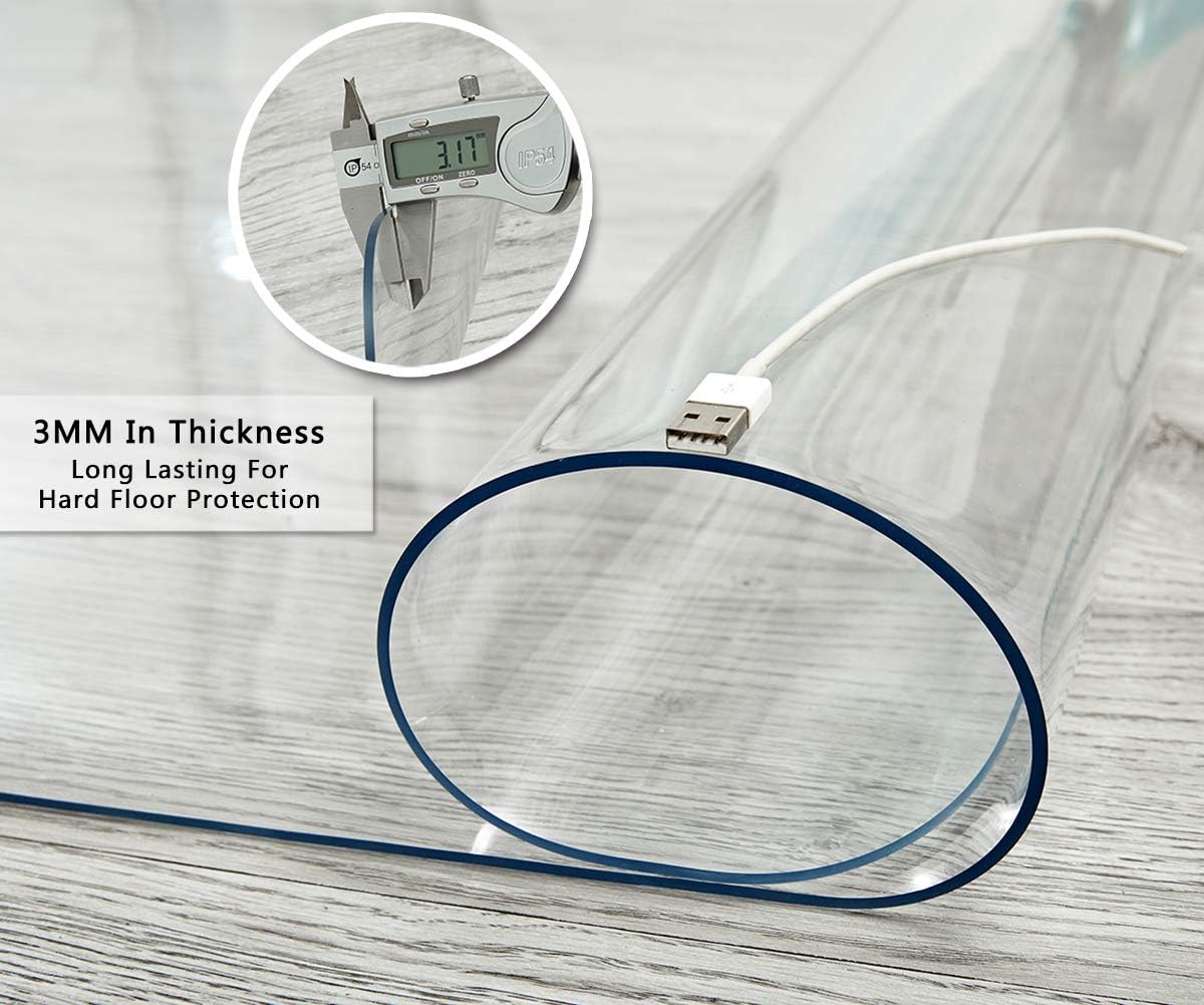 Office Chair Mat for Hardwood Floor, 1/8" Thick 46”x 60” Crystal Clear Hard Floor Chair Mat, Transparent Floor Protector Mat Flat Without Curling