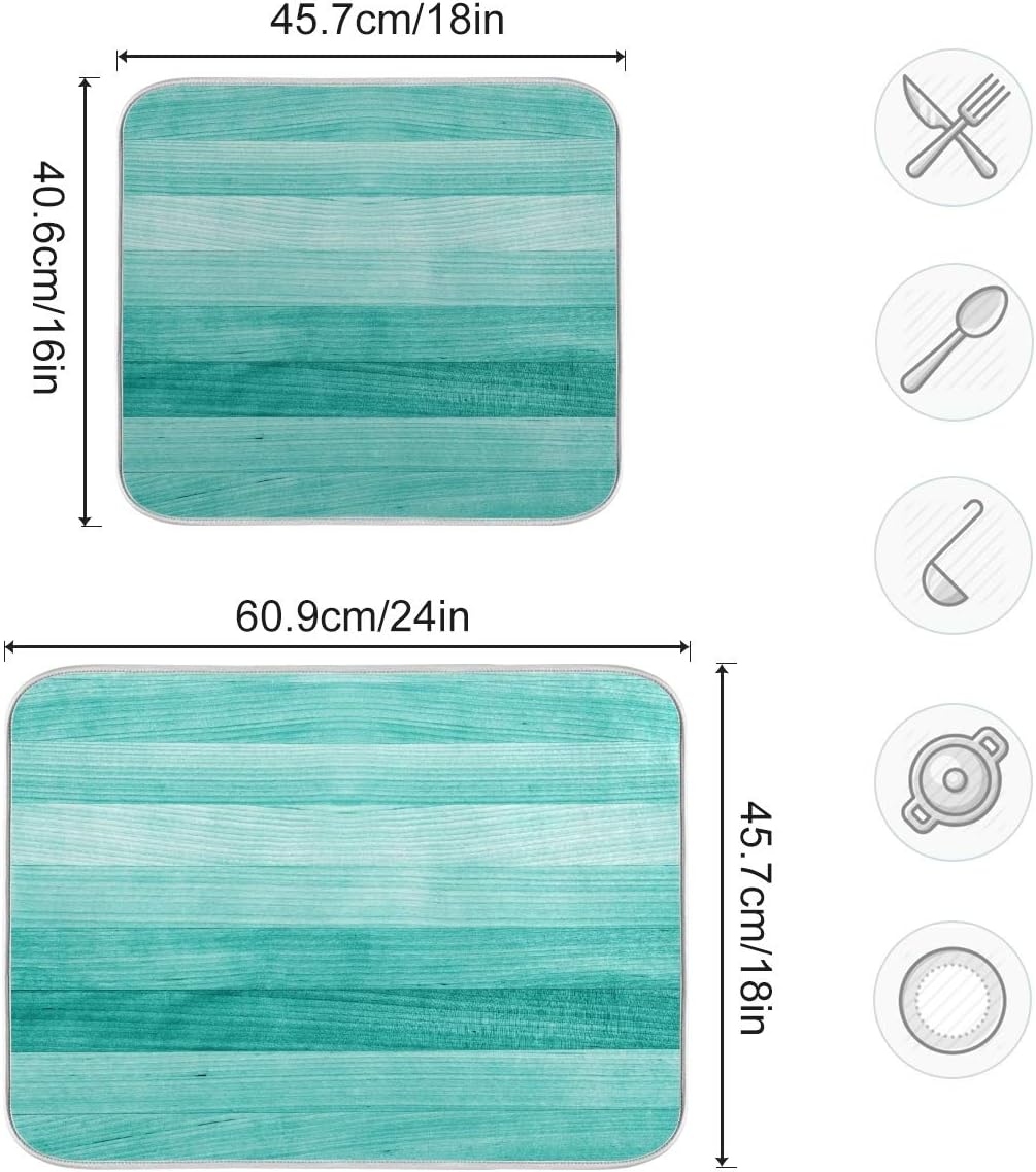 Teal Turquoise Green Wood Texture Dish Drying Mat 18x24 for Kitchen Green Blue Wooden Printing Dishes Pad Dish Drainer Rack Mats Absorbent Fast Dry Kitchen Accessories