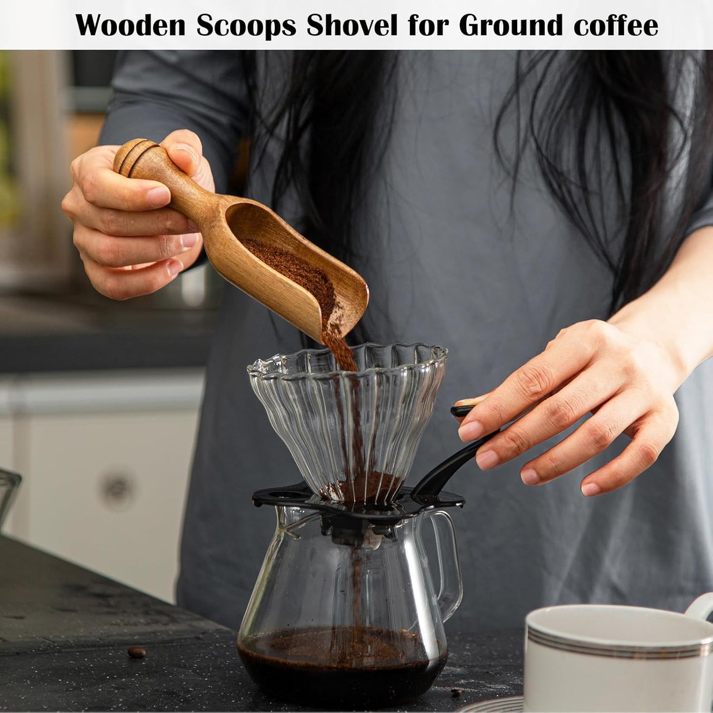 Wooden Scoops for Canisters 4PCS Wooden Scoop for Jars 4.9″Med-size Acacia Measuring Spoon for Ground Coffee Scoops Shovel Kitchen Scooping for Powder Bath Salt Laundry Detergent Shove-Multipurpose