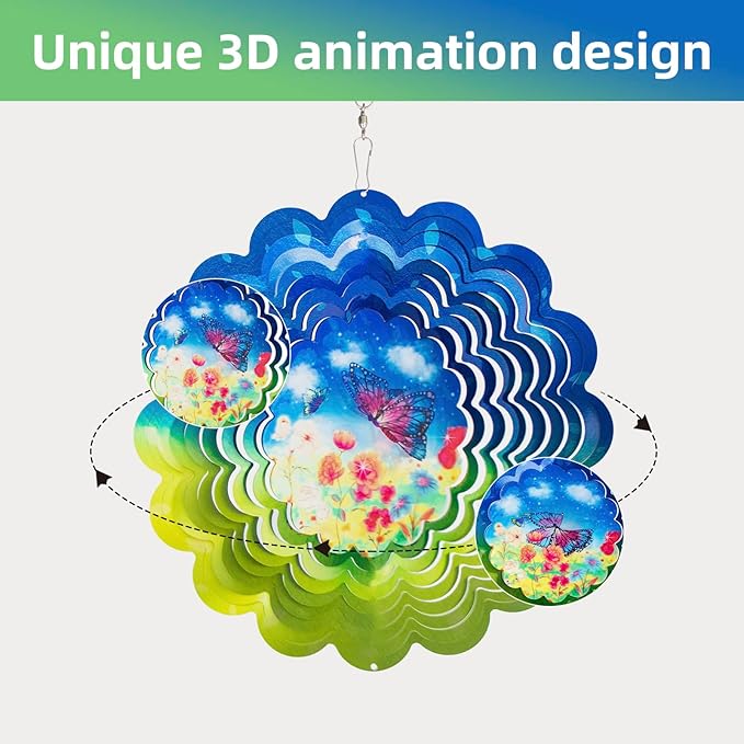 Butterfly Metal Wind Spinners - Butterfly Gifts for Women Mom Grandma Wife, Hanging Animations Wind Spinner for Outdoor & Indoor Decorations, 12 inch for Ornament Gifts