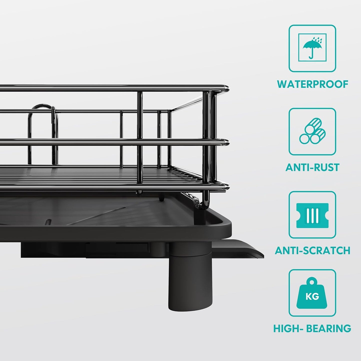 JASIWAY Black Stainless Steel Dish Drainers Drying Rack for Kitchen Counter with Drainboard Set, Rust Proof Metal, Space Saving, Modern Aesthetic, Compact Plates Strainers with Extra Mat