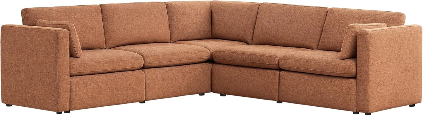CHITA Oversized Modular Sectional Sofa Set, FSC Certified Extra Large 5 Seat V Shaped Cloud Couch for Living Room, 106 inch Width, 4 Seater and 1 Middle Corner, Terracotta