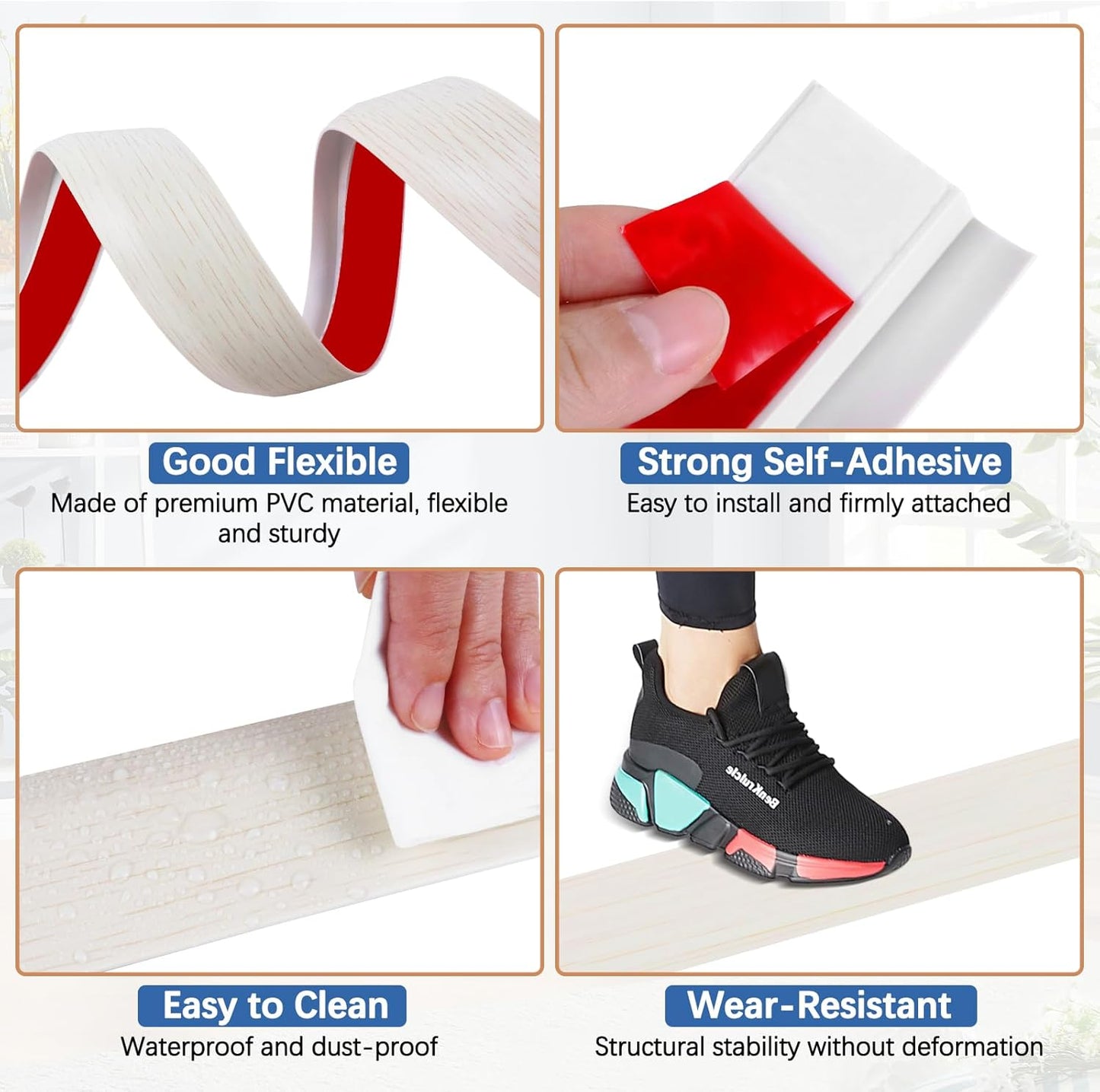 Vinyl Door Threshold Flooring Transition Strip Self Adhesive Carpet Edging Strip for Laminate Doorway Edge Threshold from 3/5" to 4/5" (Beige Wood Grain, 3.3 Ft)