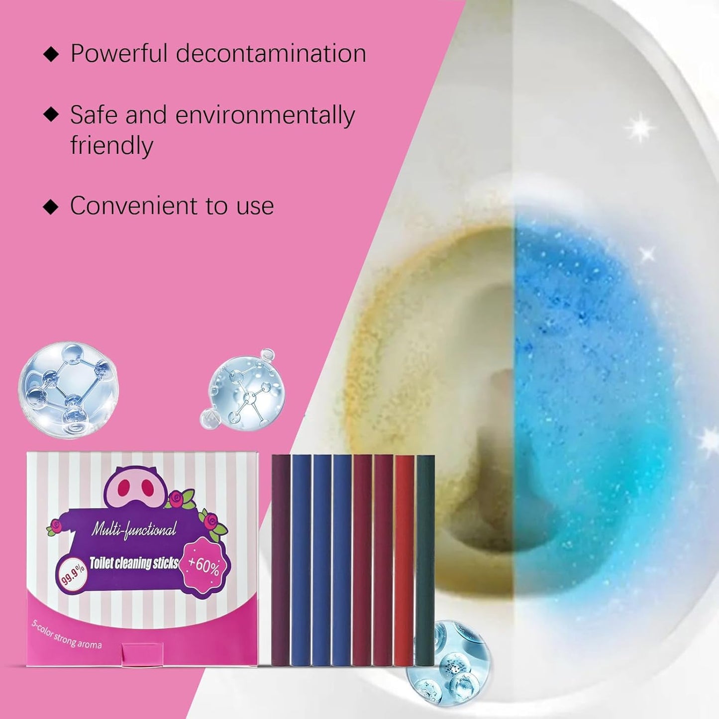 Multi-Functional Toilet Cleaning Sticks, 5 Colors, Long-Lasting Tank Cleaner and Bowl Freshener