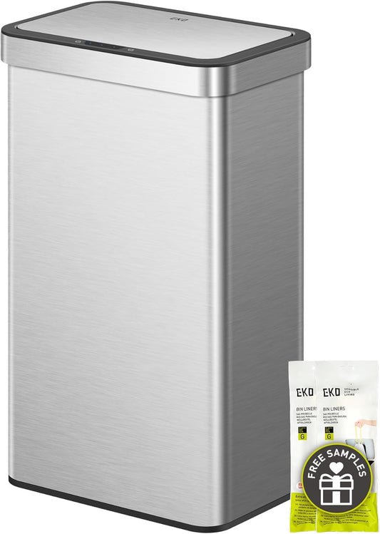 EKO Nova Sensor Trash Can, 21 Gallon/80 Liter Stainless Steel Rectangular Touchless Motion Sensor Trash Can, Matte Metallic