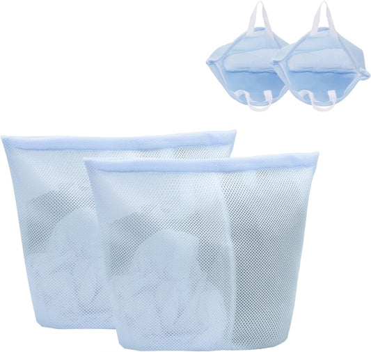 2 Pcs laundry bag with handles mesh laundry bags washing machine laundry totes travel storage and sorting bag for Clothes laundry bag for delicates(Blue2N)