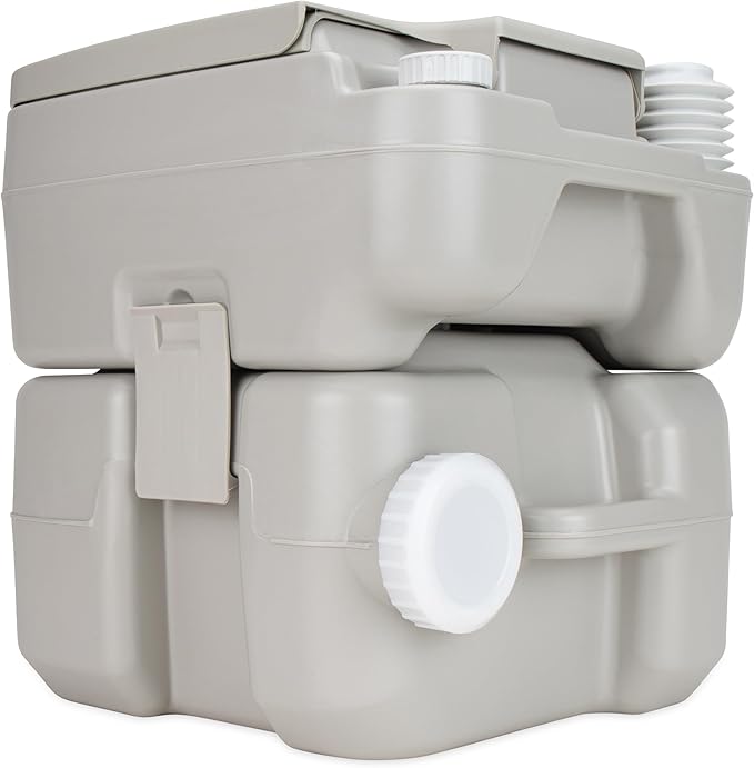 Camco 5.3-Gallon Portable Toilet - Features Detachable Holding Tank w/Sealing Slide Valve & Bellow-Type Flush - Easy Transport w/Compact Lightweight Design & Carry Handle - Gray (41541)