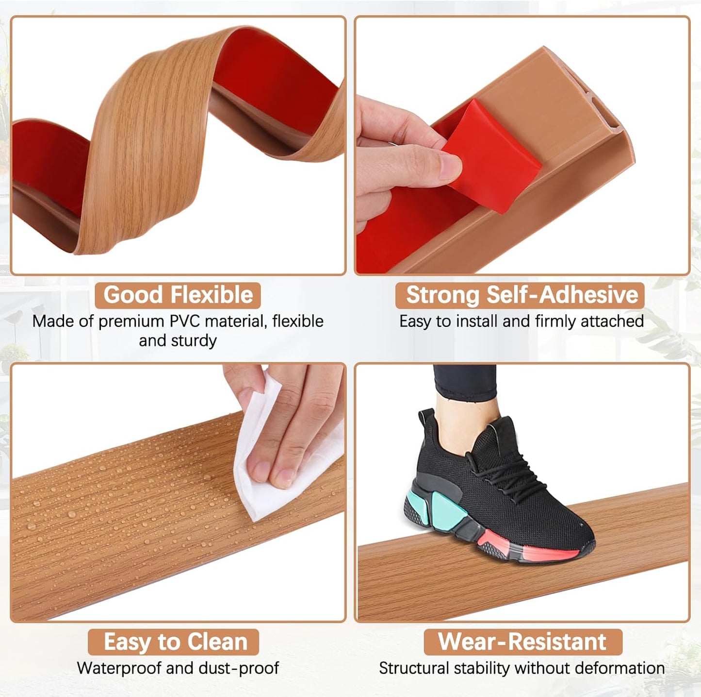 Vinyl Door Threshold Flooring Transition Strip Self Adhesive Carpet Edging Strip for Laminate Doorway Edge Threshold from 1/5" to 2/5" (Yellow Wood Grain, 6.6 Ft)