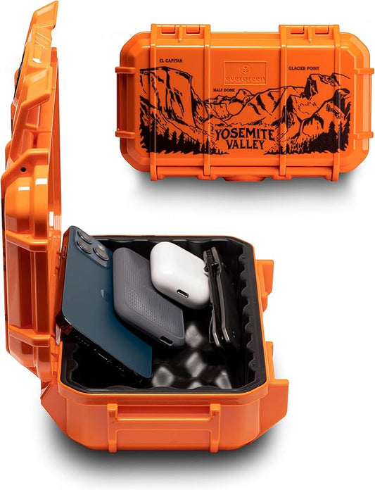 Evergreen 56 ToughBox - EDC Dry Box Protective Case USA Made for Organization of Cameras, Phones, Camping, Fishing, Hiking, Water Sports (National Park - Orange Yosemite)