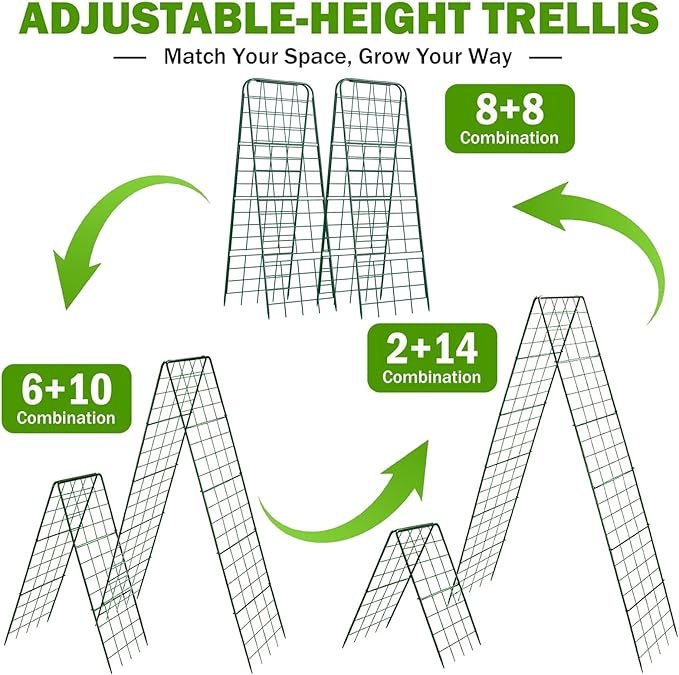 Heavy Duty 50"x17" Adjustable A-Frame Trellis for Climbing Plants – Rust-Proof Metal Garden Trellis with Dense Grid Design, Perfect for Raised Beds, Tomatoes, Cucumbers & Outdoor Vines (Green, 1 Pcs)