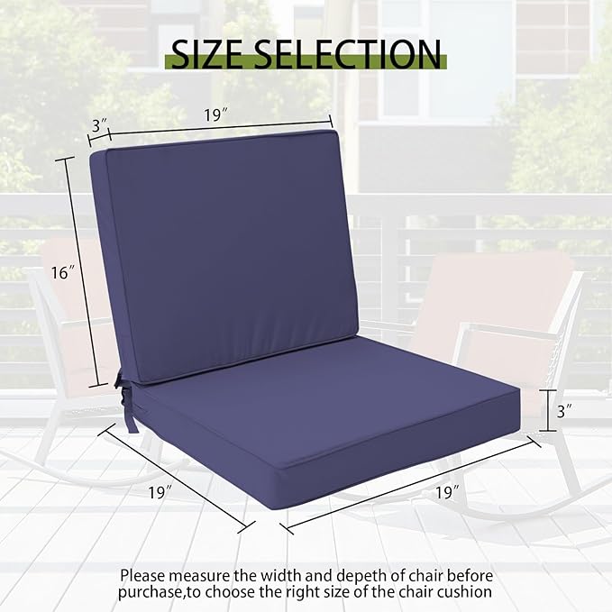 Outdoor Deep Seat Cushion Set 19" x 19", Water Repellent & Fade Resistant Cushion for Patio Furniture, Back & Seat Cushion with Removable Covers for Sofa, Couch, Navy