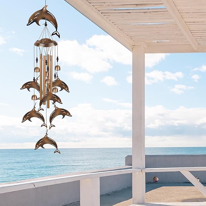 Bronze Dolphin Wind Chimes Decor, Mobile Wind Catcher, Retro Wind Bells, Blessing Wind Chime, Memorial Windchimes for Home, Balcony, Yard, Room, Xmas, Party, Indoor, Garden Decoration, Gifts for Mom