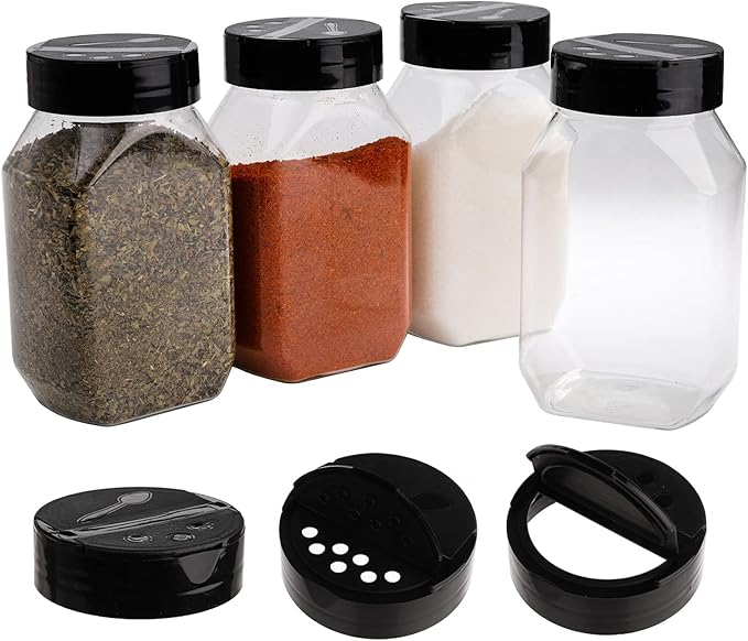 Dicunoy 16 Pack 17 OZ Plastic Spice Containers, Large Seasoning Jars with Shaker Lids, Reusable Empty Storage Bottle for Kitchen Storing Spice, Powders
