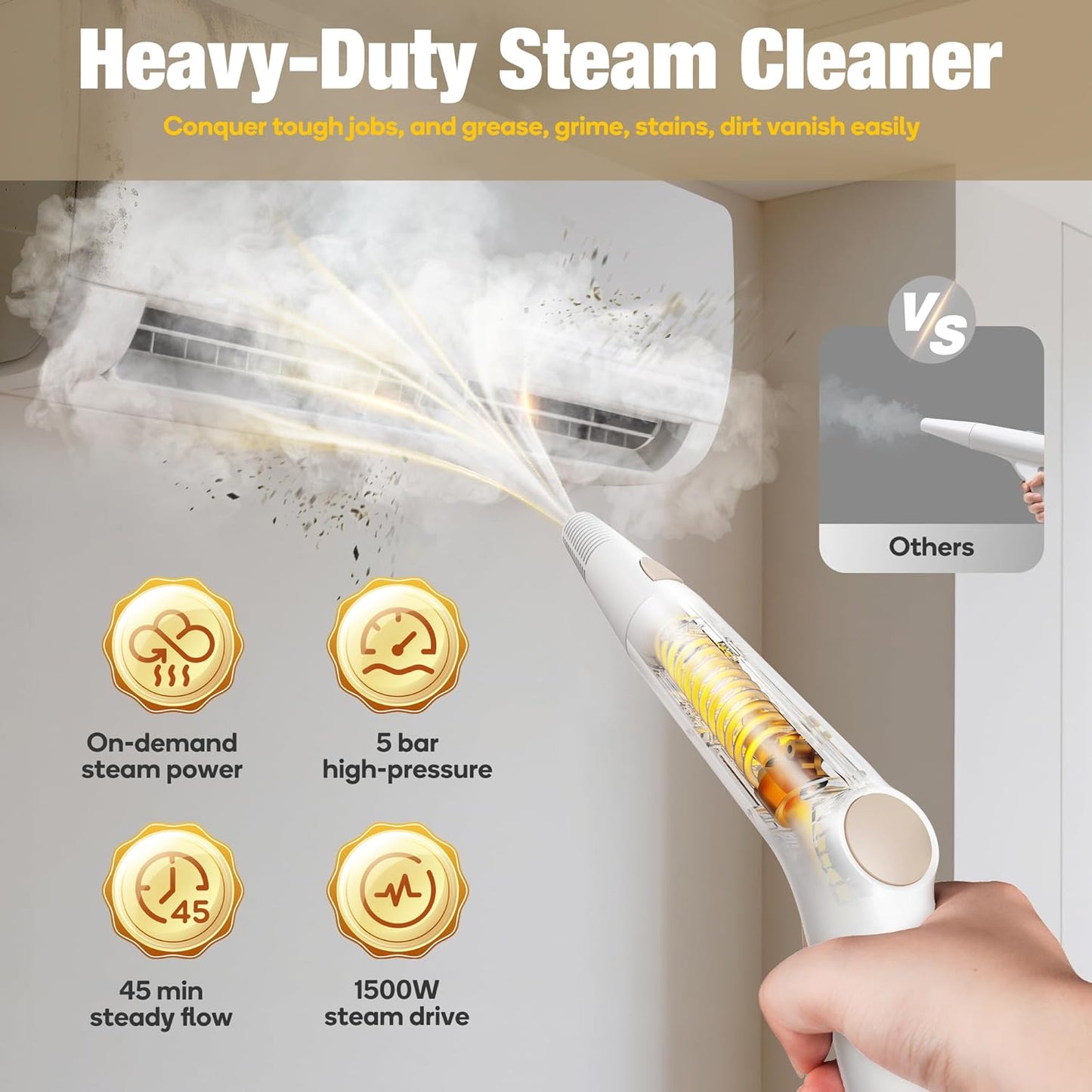 Newbealer Heavy-Duty Steam Cleaner for Home, Stainless Steel Boiler, 12-Piece Accessory Kit, Max 5 Bar Pressure, Multi-Purpose Steamer for Floors, Cars, Furniture, Upholstery, and More